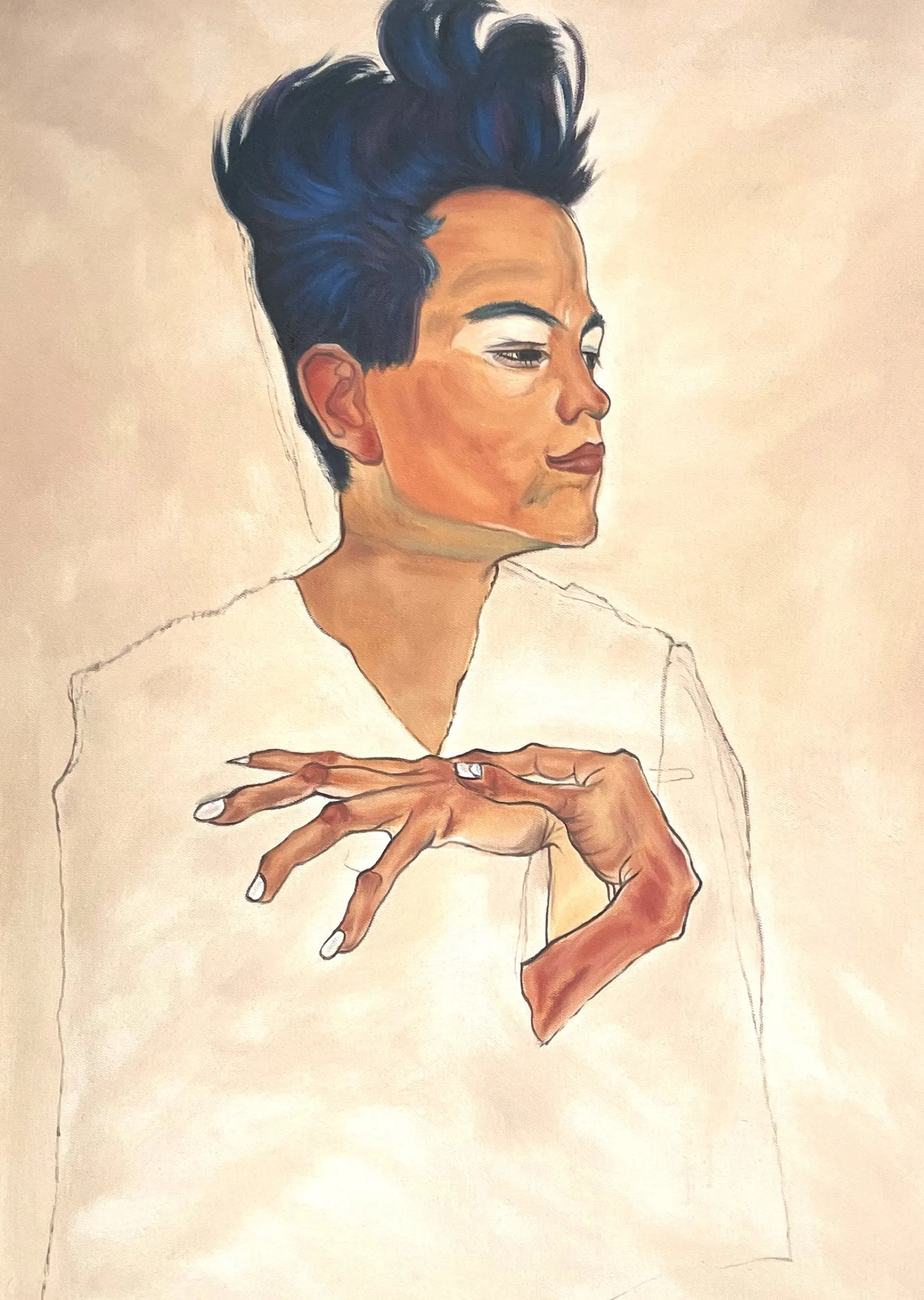 Galerie Mont Schiele<Autoportrait aux mains jointes sur la poitrine - Egon Schiele