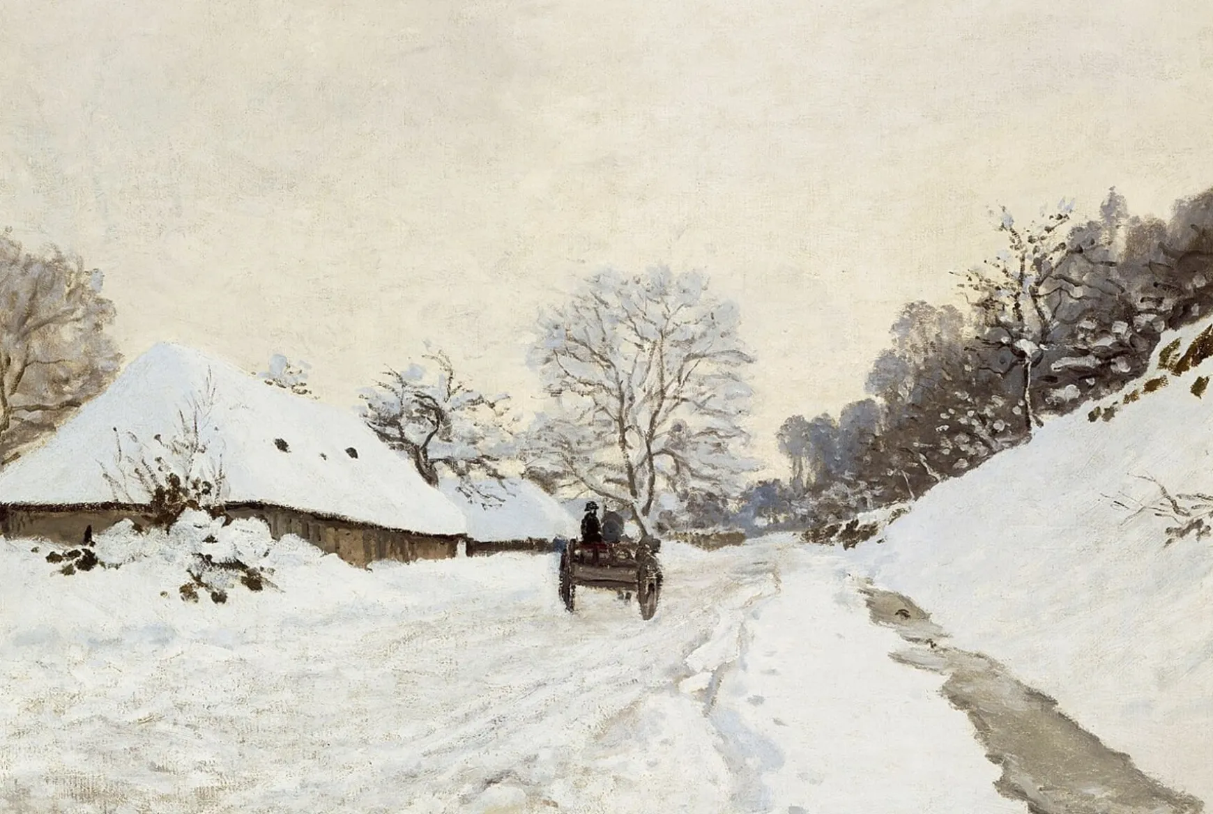 Galerie Mont Monet<La Charrette. Route sous la neige à Honfleur - Claude Monet