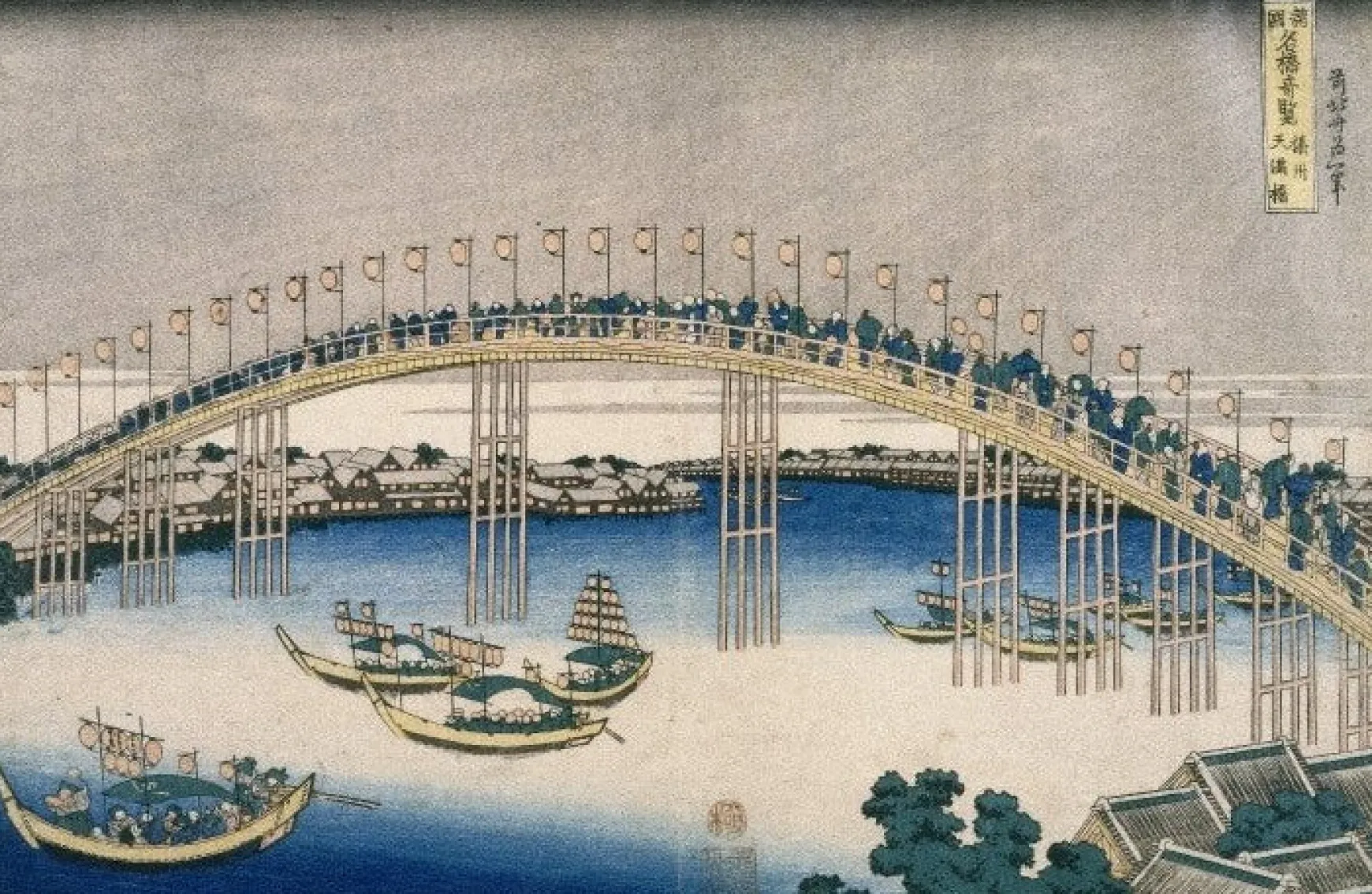 Galerie Mont Hokusai<Le festival des lanternes sur le pont de Temma - Hokusai