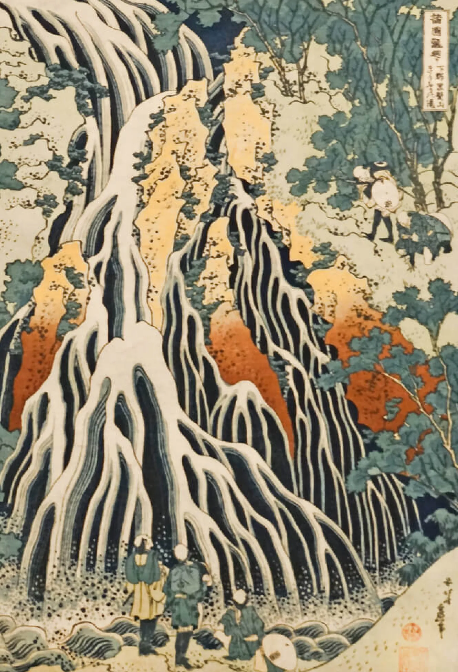 Galerie Mont Hokusai<Pèlerins à la cascade de Kirifuri sur le mont Kurokami dans la province de Shimotsuke - Hokusai